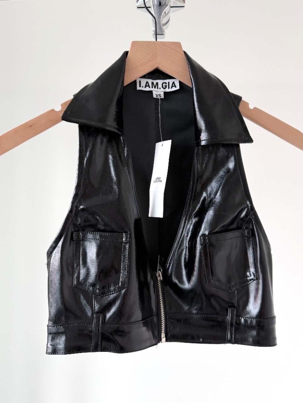 I.AM.GIA Black Leather Vest Crop Top